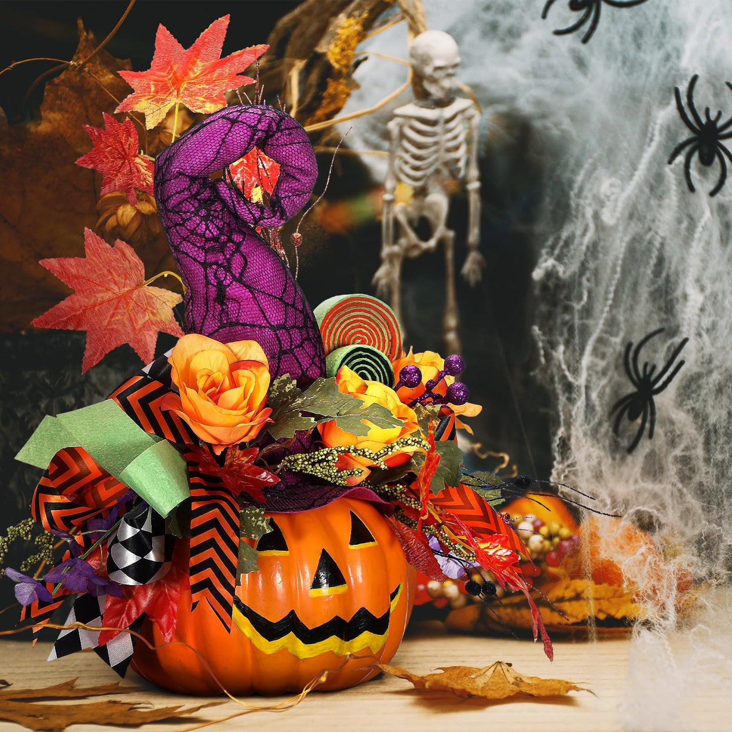 Daifunli Halloween Table Centerpieces Decorations Halloween Table Artificial Flowers Tabletop Decor for Home Kitchen Indoor Party(Pumpkin)