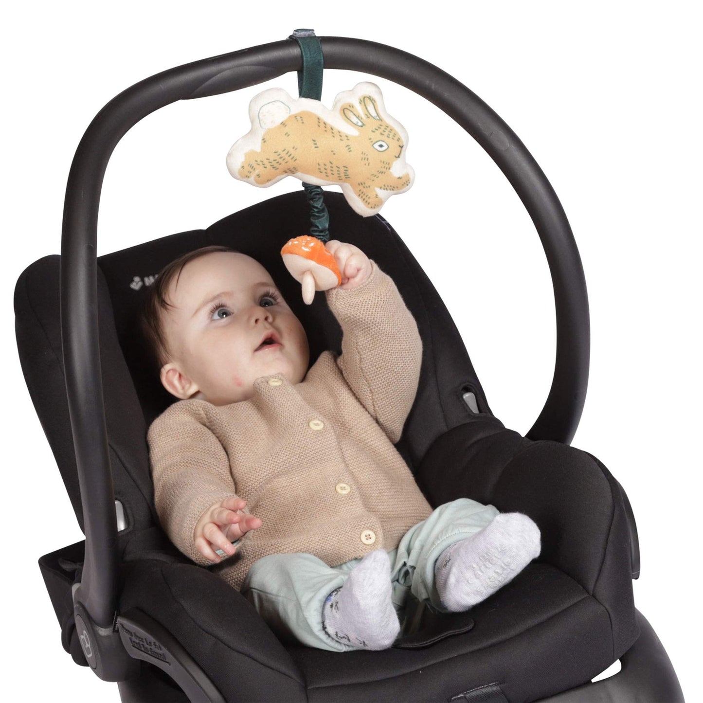 Manhattan Toy Button Bunny Brahm's Lullaby Pull Musical Toy with Baby Chime and Adjustable Fabric Loop for Carriers and Cribs