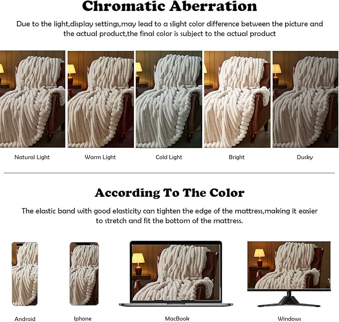 NEWCOSPLAY Faux Fur Twin Blanket Linen 3D Ribbed Plush Thick Warm Blanket for Couch Sofa Bed 850GSM (Linen Ribbed, Twin(60"x80"))