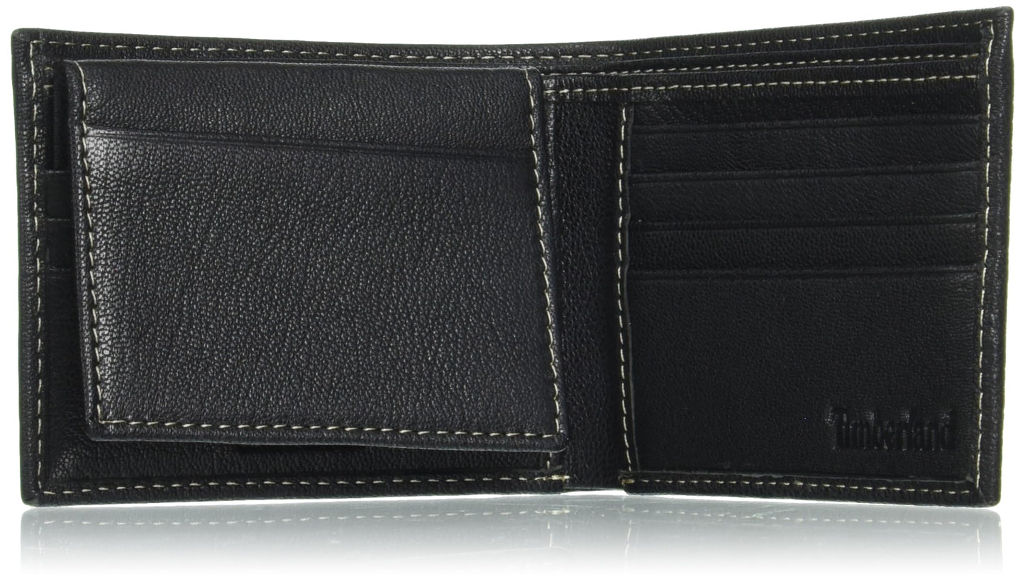 Timberland Men's RFID Blocking Wallet – Genuine Leather Passcase with Removable ID Holder, 6 Card Slots, 2 Billfold Pockets, Slim Design, Black, One Size