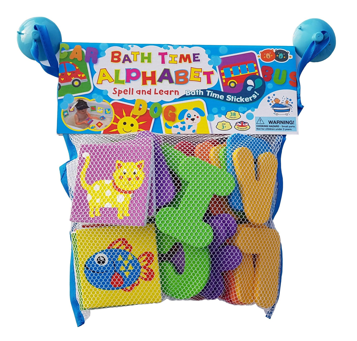 Buddy & Barney Bath Toy Stickers - Bath Alphabets and Animals Learning Stickers for Kids | 38 Pieces Spell & Learn Foam Bath Toys with Storage Bag for Kids with Mesh Storage Bag