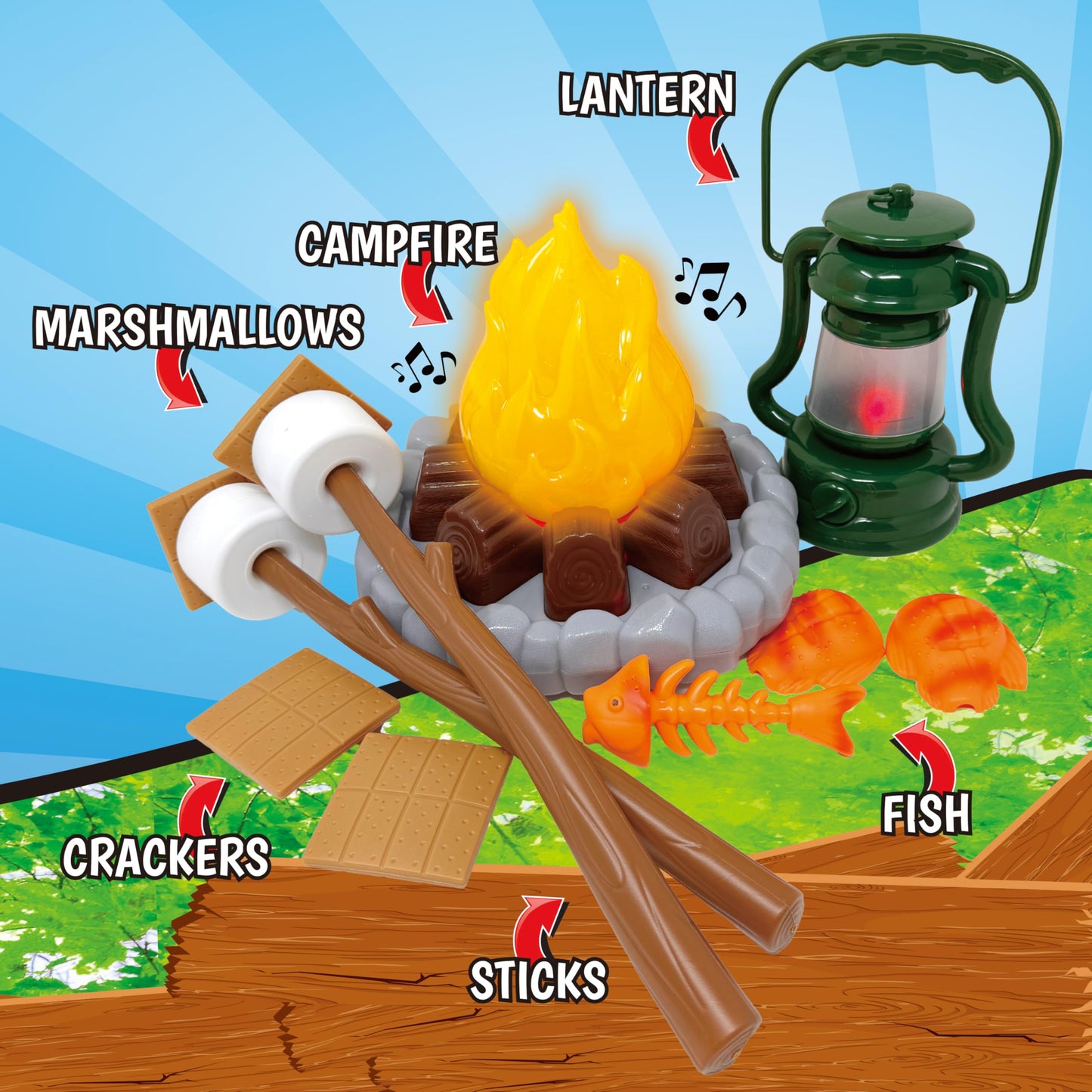 Nature Bound Kids Camping Playset - Light-Up Campfire Toy Set for Indoor and Outdoor Adventures - Pretend S’Mores, Lantern, and Camping Accessories (Gift Box)
