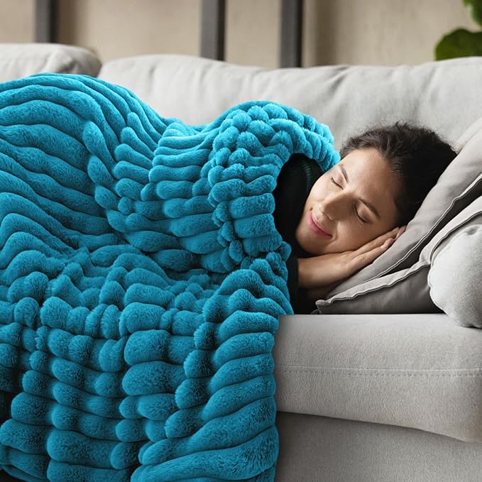 INFIIXSO Sherpa Throw Blanket for Couch - Super Soft & Warm Striped Fleece Blanket, Cozy Plush Fluffy Blanket All Season Use (Teal, 50x60 Inches)