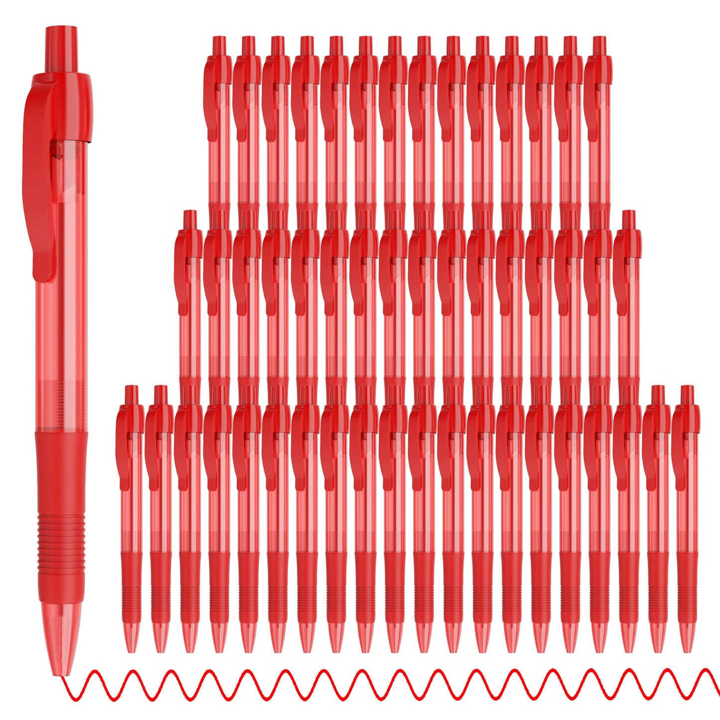 deegtran Pens Bulk, 50 Pack No Bleed Red Ink Click Pens with Soft Grip, Wholesale Retractable Ballpoint Pens for Office School, Medium Point Smooth 1.0MM