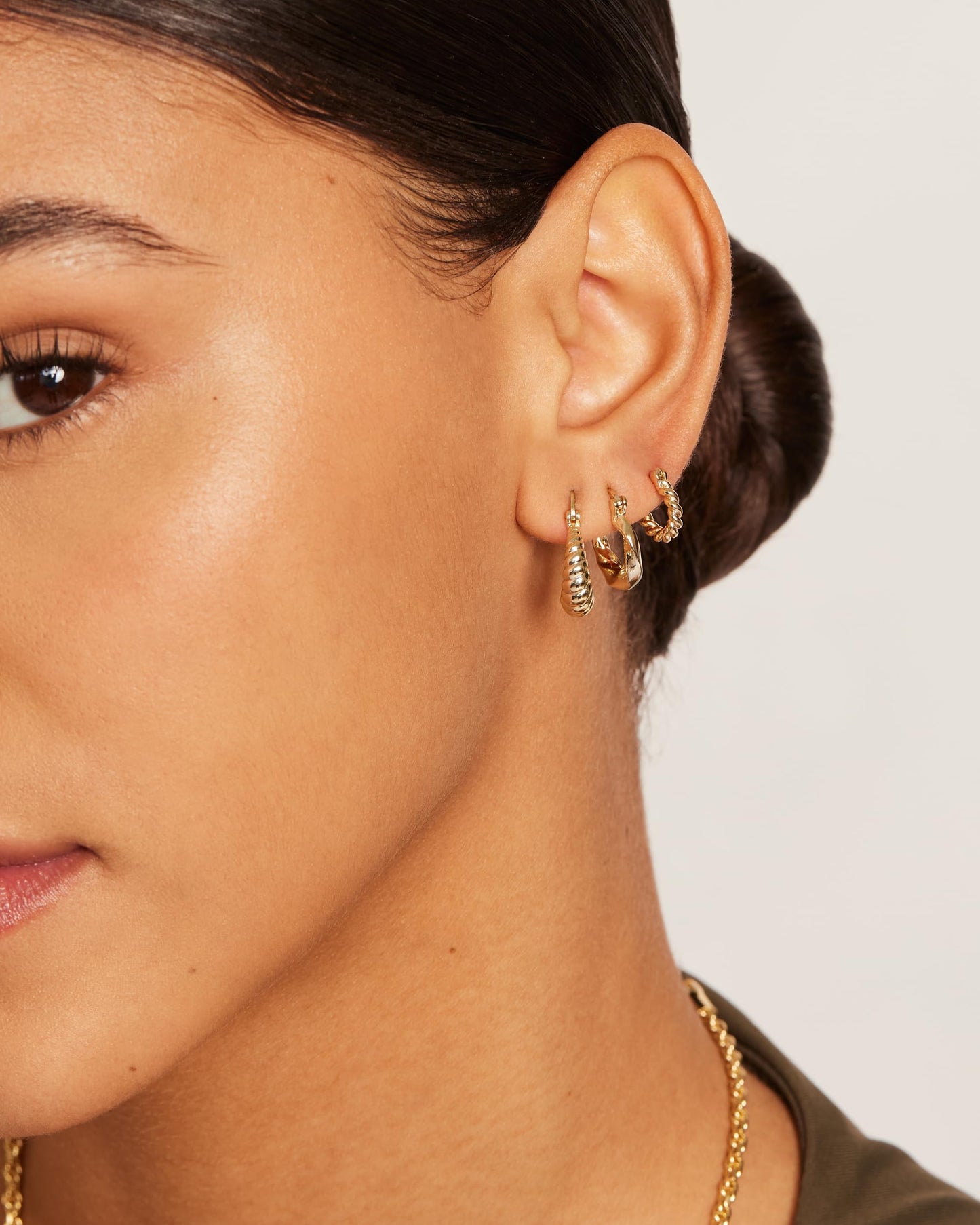 PAVOI 14K Yellow Gold Plated 925 Sterling Silver Posts 3 Pairs Rope Twisted Hoop Earrings for Women - Three Set Chunky Huggie Pack - Earscape Piercings