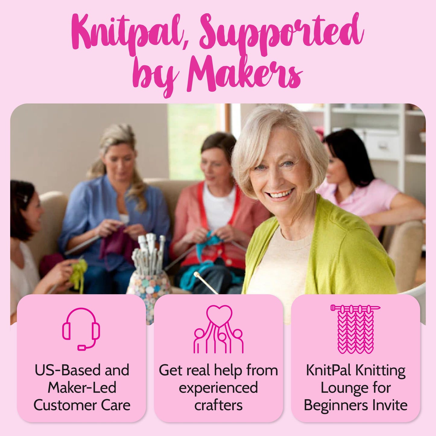 KnitPal Everyday Joy Knitting Kit – Make 4 Reusable Dishcloths for Confident Beginners – Cotton to The Core Yarn (#3 DK), Needles, Patterns & Video Tutorials (Cherry Red + Blush Pink)