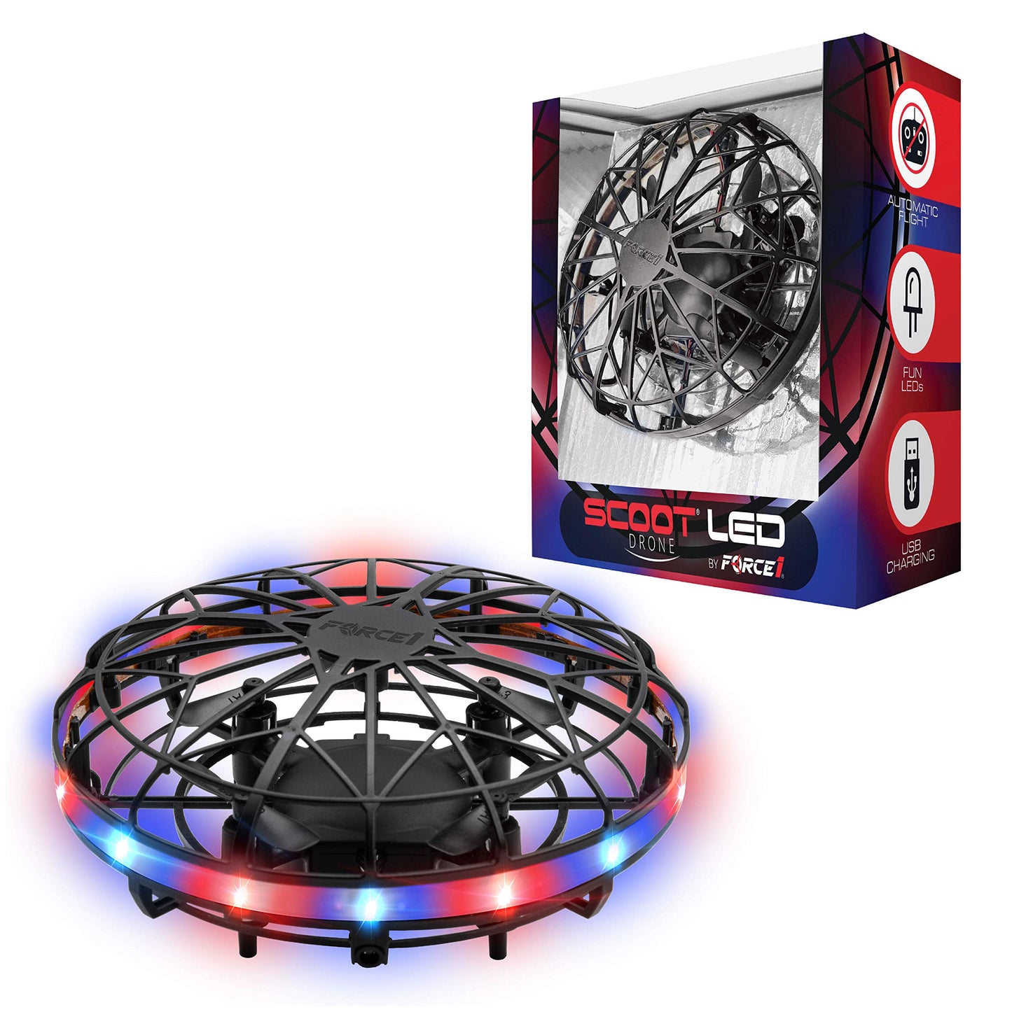 Force1 Scoot LED Hand Operated Drone for Kids or Adults - Hands Free Motion Sensor Mini Drones, Easy Indoor Flying Orb Ball Small UFO Toy for Boys and Girls (Red/Blue)