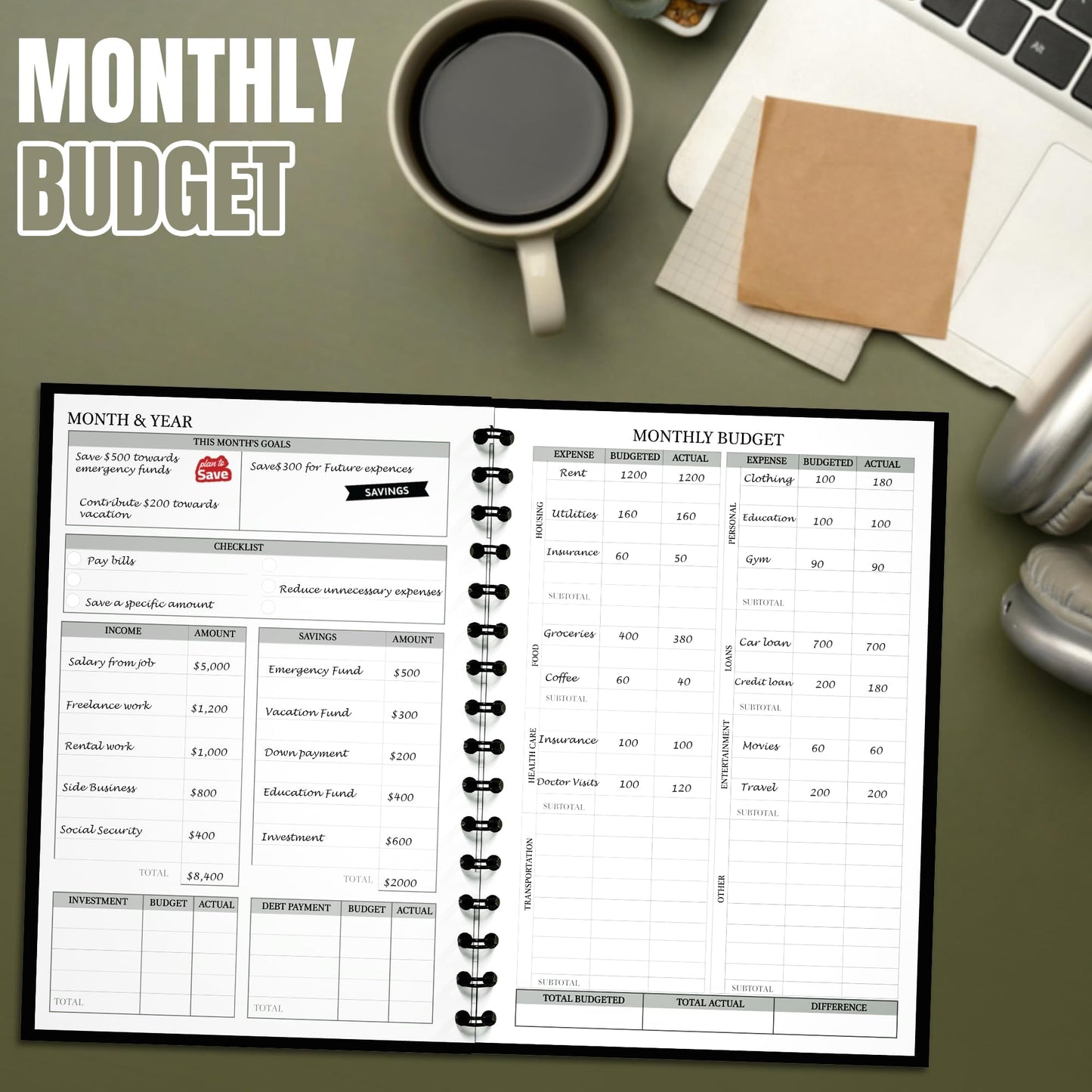 Budget Planner and Monthly Bill Organizer - Financial Planner Budget Book with Sticker Sheets - 12 Month Undated Bill Tracker Notebook with Debt, Saving and Expense Trackers - A5 (Rose Pink)