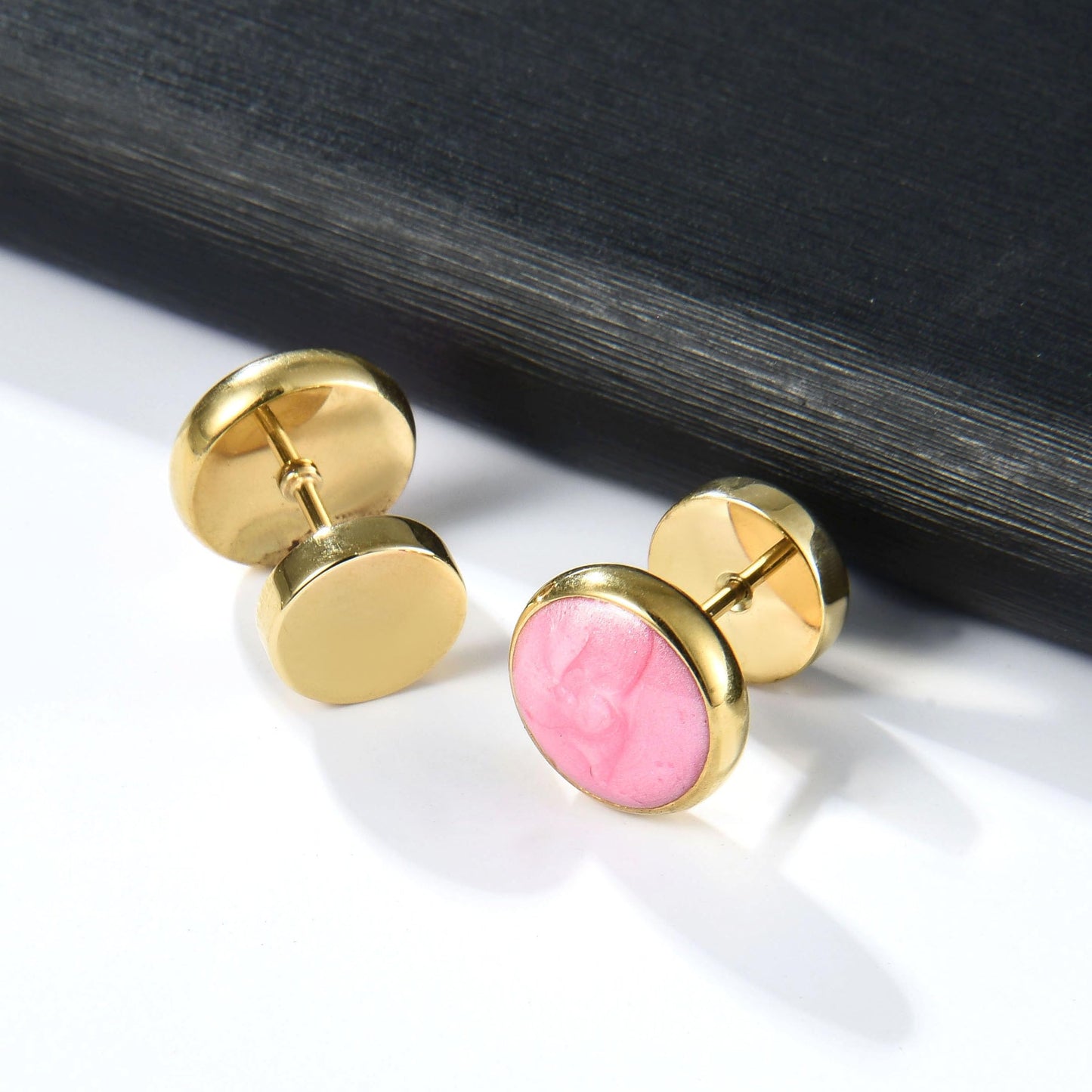 Screw Flat Back Stud Earrings Titanium Pink Surgical Stainless Steel Barbell Earrings for Women Men 18K Gold Plated Hypoallergenic for Ssentive Ears Punk Dot Ear Studs