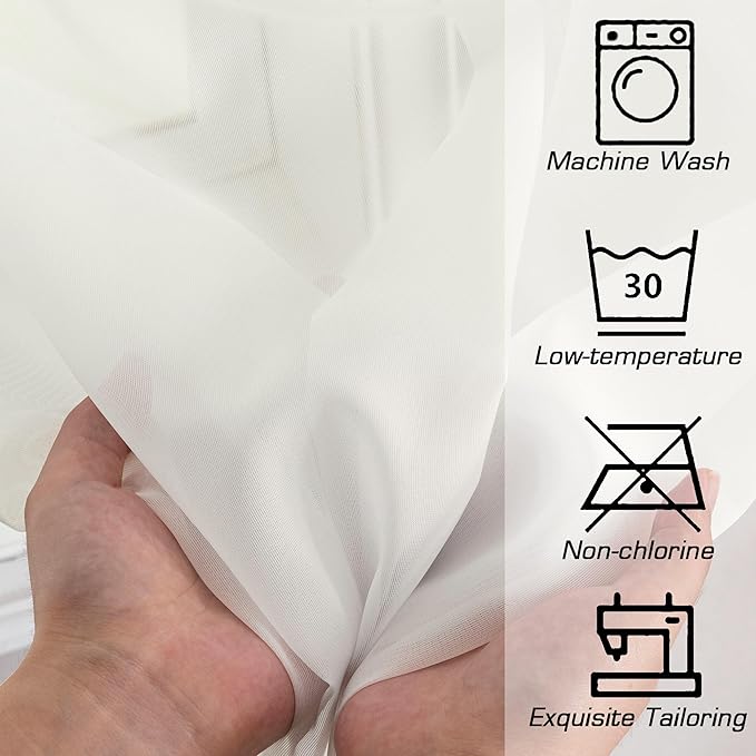 Simplebrand Ivory Tier Curtains for Kitchen 24 Inches Long 2 Panels Set, Rod Pocket Cafe Curtain Light Filtering Sheer Short Curtains for Bathroom/Basement Half Window 42 x 24 Inch, 2Pcs, Ivory