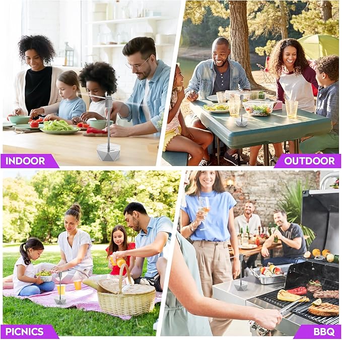 Fly Fans for Tables, Fly Repellent Fan Outdoor Indoor Keep Flies Away, Repellent Fans for Tables with Holographic Blades for Picnic, Party, Restaurant, Kitchen, and BBQ, 4 Pack Silver