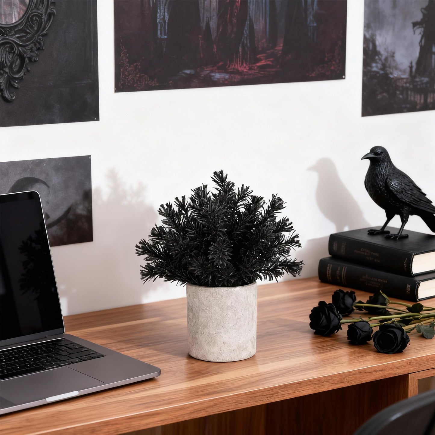 Der Rose 3 Pack Black Fake Plants Artificial Plants Plastic Eucalyptus for Bathroom Home Office Desk Farmhouse Room Table Black Christmas Decorations Gothic Decor Indoor