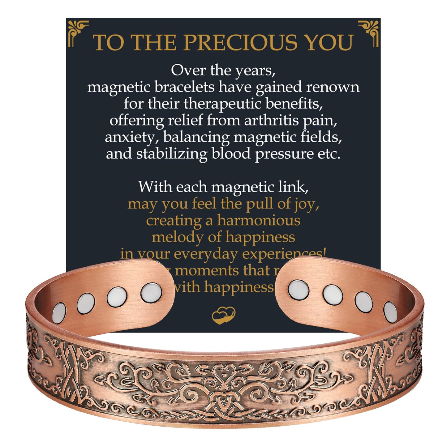 Jecanori Copper Bracelet for Men, 12X Strength Mens Magnetic Bracelets with 3,800 Gauss Magnets, 99.99% Pure Solid Copper Jewelry Gift