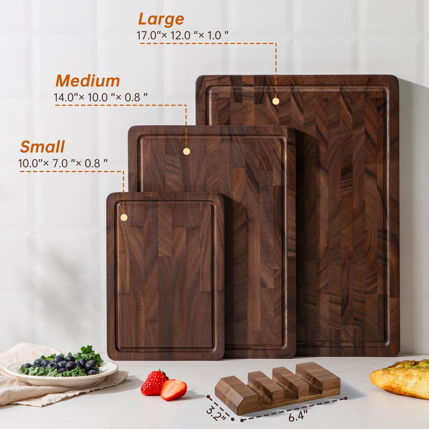THETCHRY Walnut Wood Cutting Board Set, End Grain Cutting Boards for Kitchen with Handle, Non Toxic Wooden Charcuterie Boards Double Sided, Butcher Block for Meal Prep & Serving with Gift Box