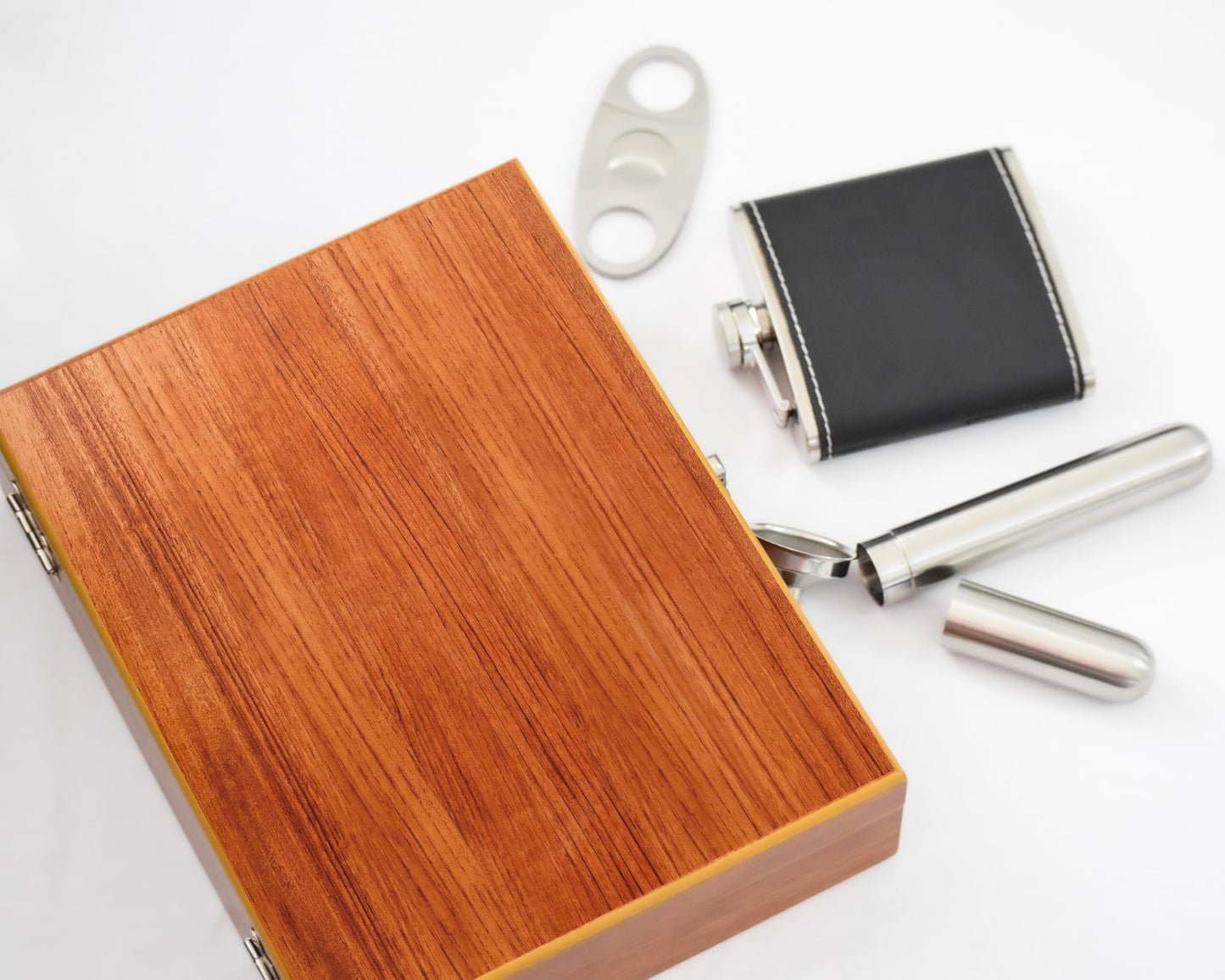 Flask Gift Set for Men – Stainless Steel Hip Flask with Funnel, Cutter & Case in Elegant Wooden Box – Perfect for Whiskey Lovers, Groomsmen, Gifts & Special Occasions