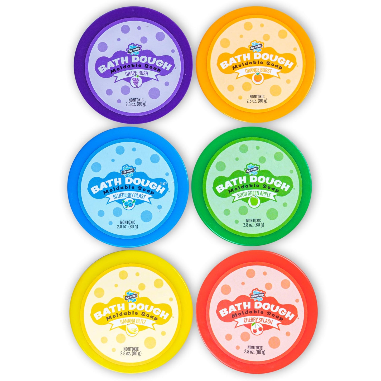 Tub Works® Bath Dough™ Moldable Kids Soap Bath Toy, Variety 6 Pack | Shape, Mold & Create Tub Art with Soapy Dough | Soft & Moldable Kids Bath Soap for Shaping | Sensory Toddler Bathtub Toys