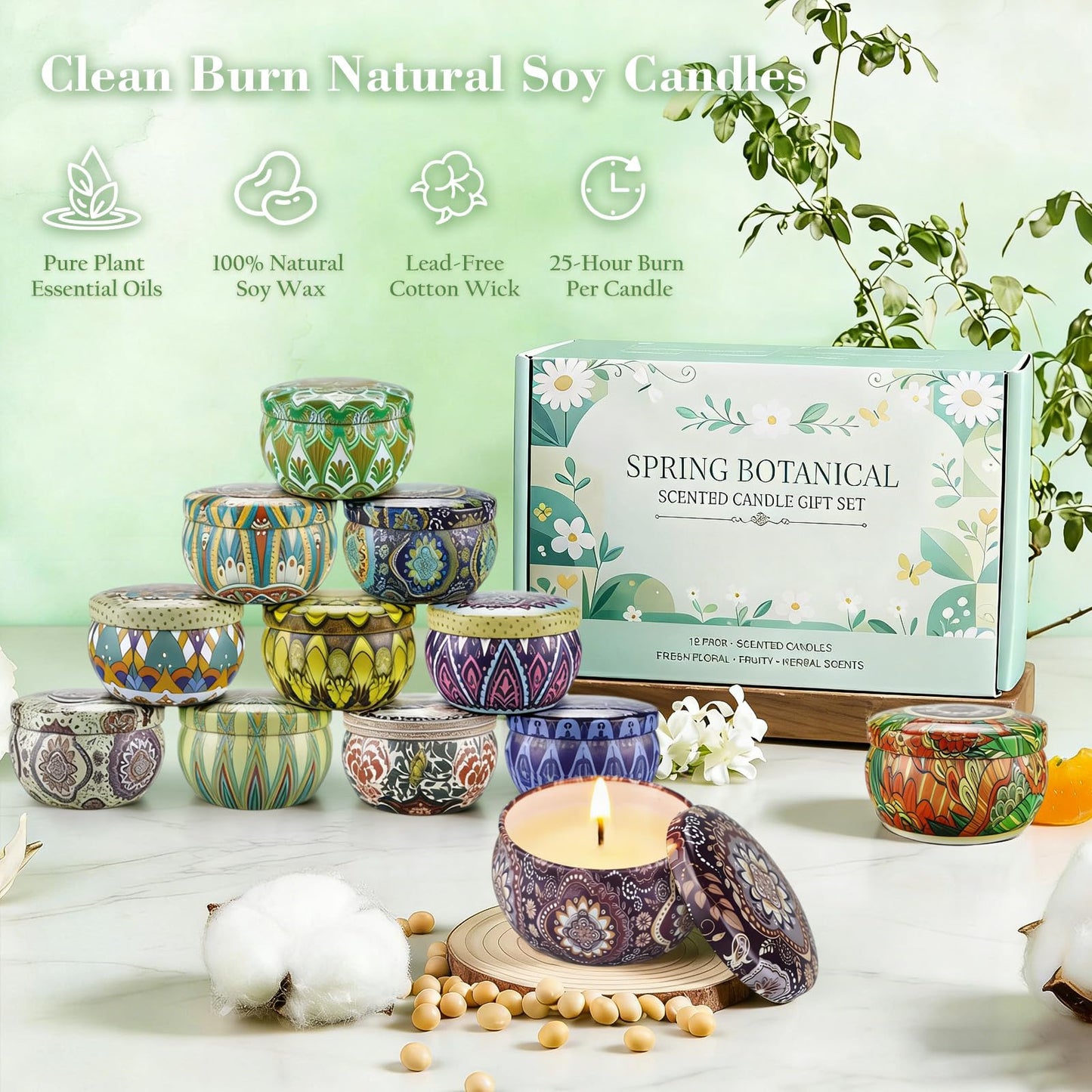 Scented Candle Gift Set - 12 Pack Candles for Home Scented, 300-Hour Long-Lasting Soy Wax Aromatherapy Candles with Lead-Free Cotton Wicks, Ideal for Spring Home Décor & Birthday Gifts