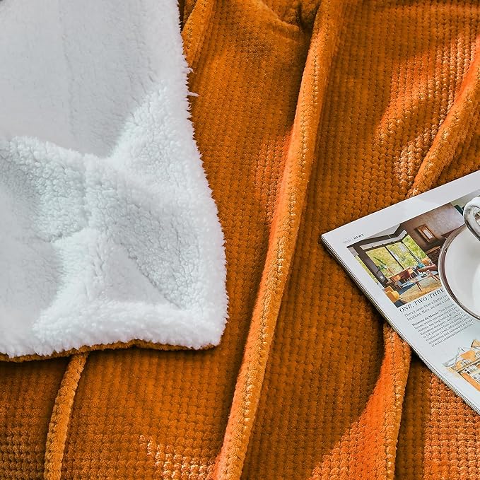 SOCHOW Waffle Sherpa Fleece Throw Blanket, Super Soft Fuzzy Warm, Lightweight Fluffy Reversible Plush Blanket for Bed Sofa Couch, 50 x 60 Inches Burnt Orange
