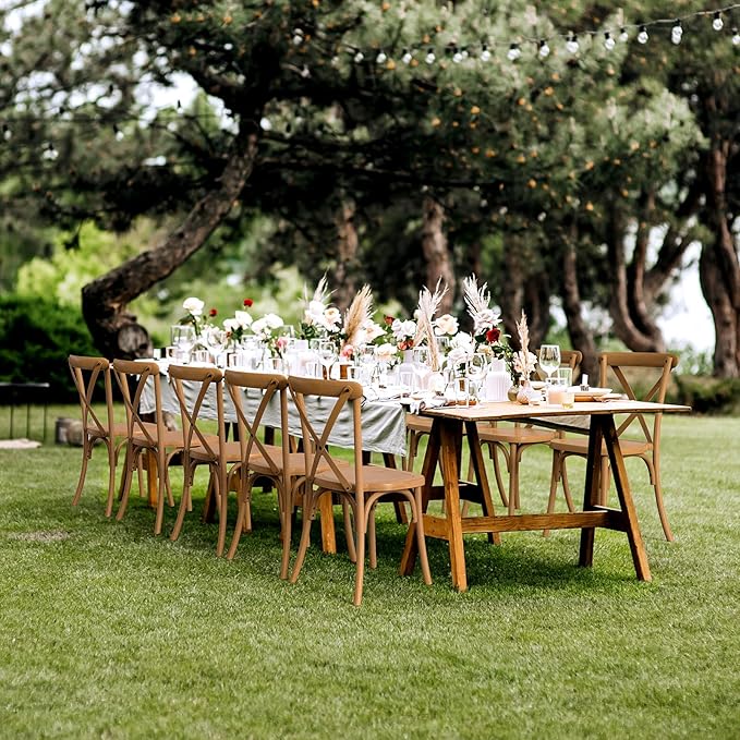VINGLI Plastic Outdoor Dining Chairs Set of 4, Stackable Patio Farmhouse Brown Dining Chairs with X Back, Waterproof Kitchen & Dining Room Chairs for Indoor-Outdoor, Capacity 400 lbs