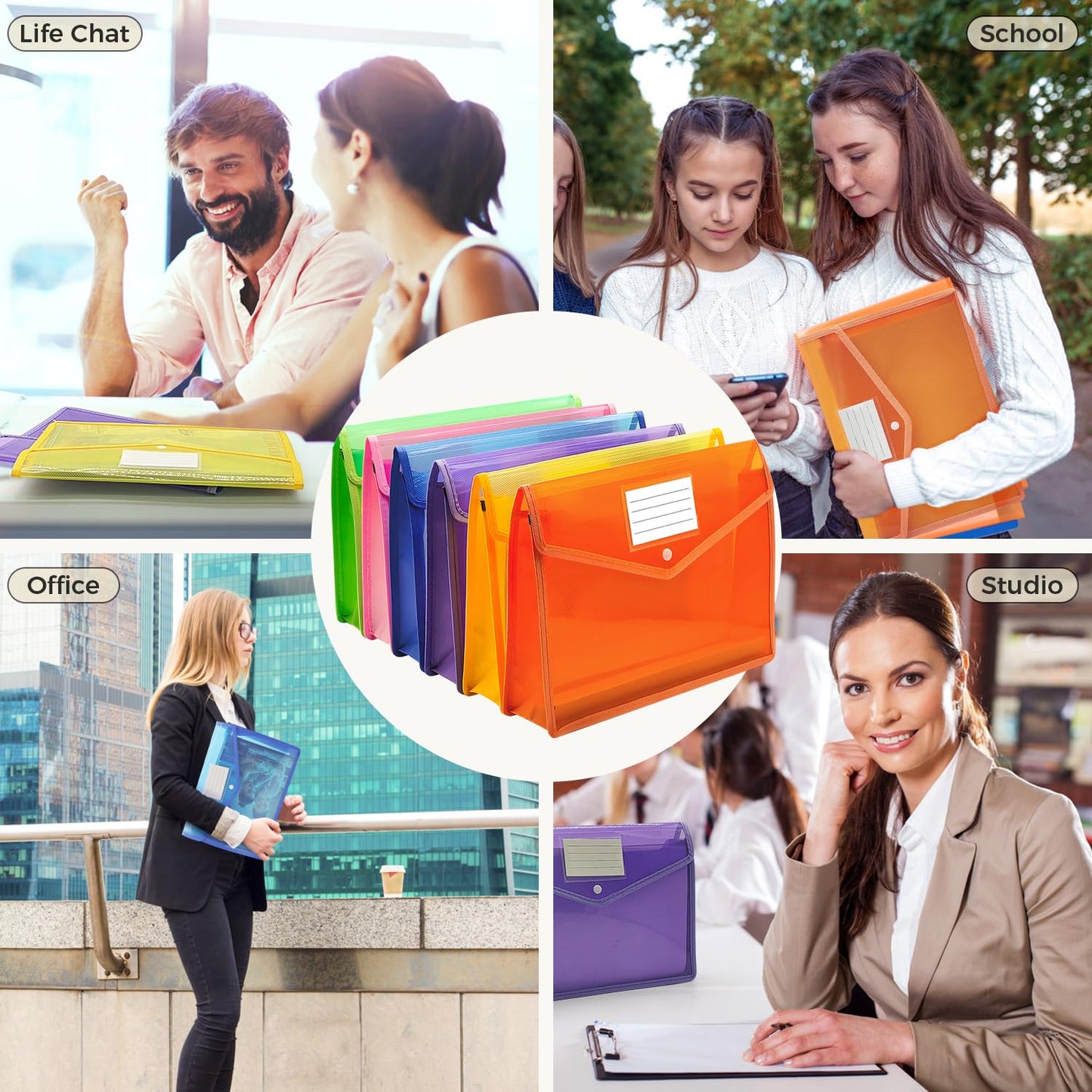 Ecerangus Plastic Expanding File Folder, Envelope Folders for Documents, Waterproof Transparent Expandable File Folder, Large Capacity, Fit Letter/A4 Size (Multicolor-6 Pack)