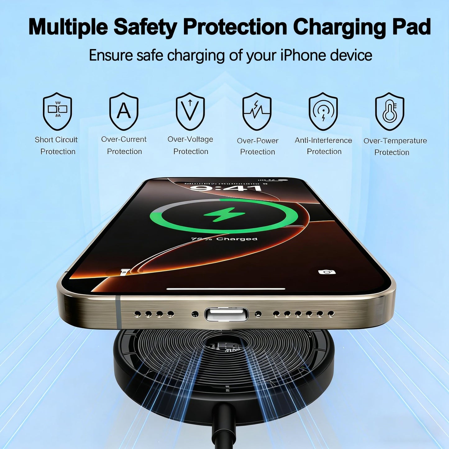 [Apple MFi Certified] iPhone Magnetic Wireless Charger 15W 6FT Mag-Safe Charging Pad with USB C Fast Wall Charger Block for iPhone 17 Pro Max/Air/16E/16 Plus/15/14/13/12/11/AirPods Pro 3/2(Black)