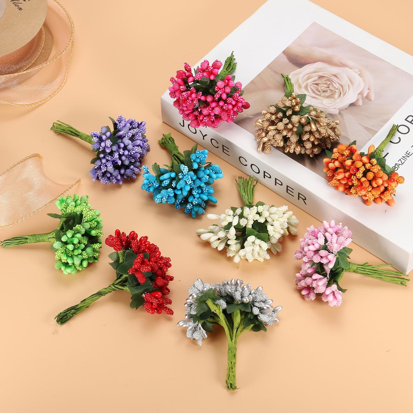 PATIKIL Mini Artificial Pip Berry Picks Bunch, 144Pcs Fruit Flower Stamens for Craft DIY Wreaths Wedding Floral Arrangements Decoration, Army Green