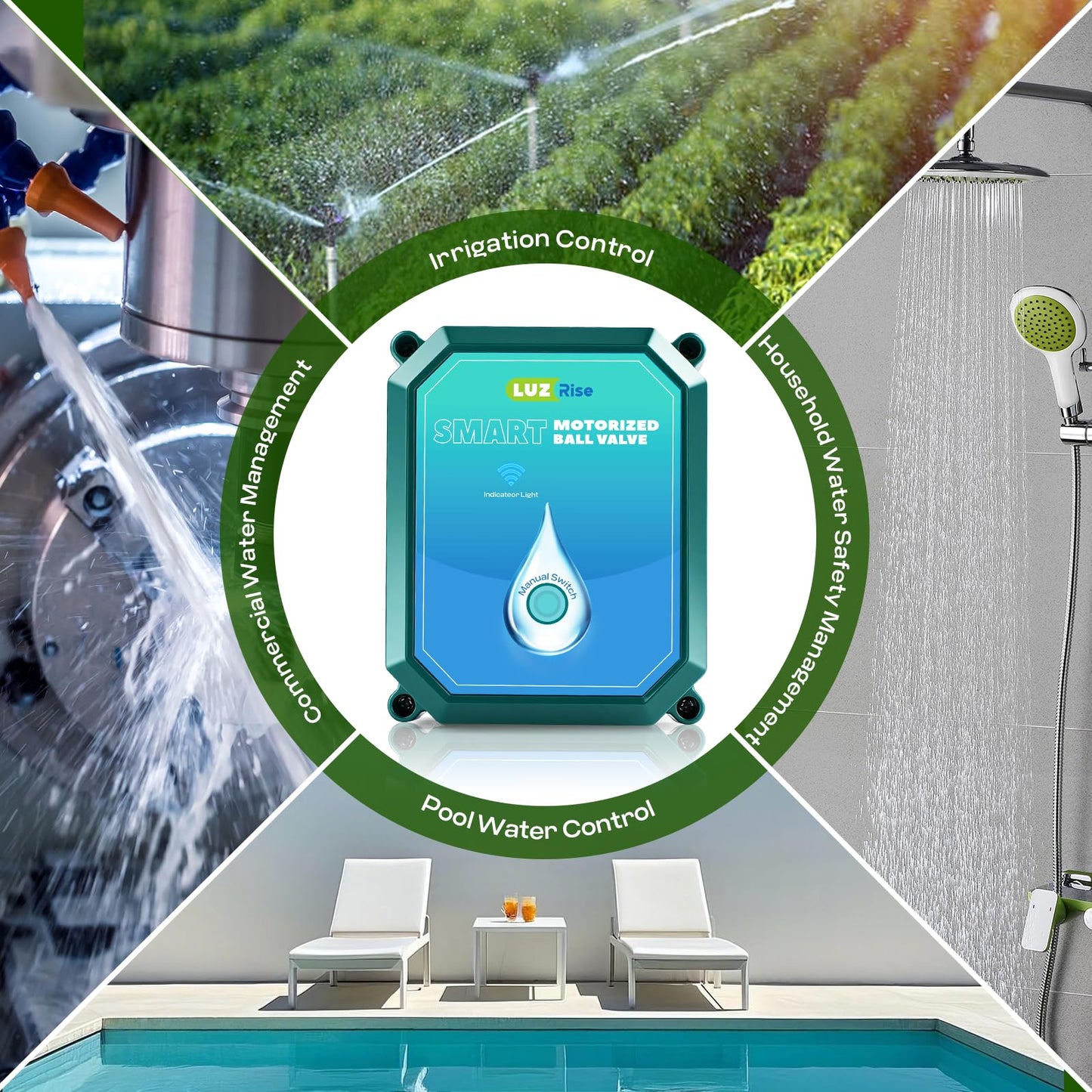 Luzrise Smart Motorized Ball Valve with Remote Control- Automatic Water Shut-Off, 0-100% Adjustable Flow, Programmable Timer, Real-Time Monitoring (Stainless Steel, DN20 (3/4''))