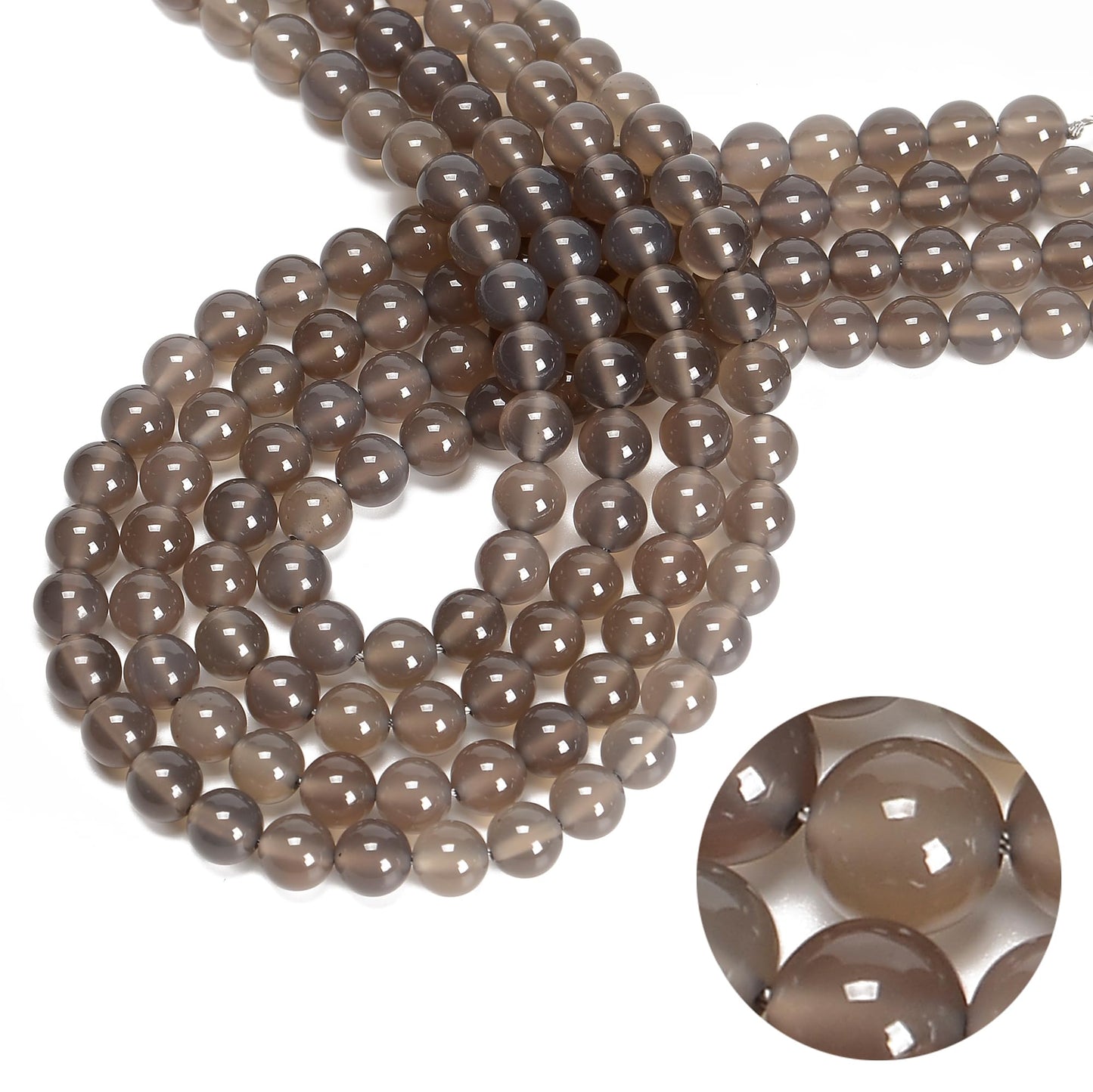 65Pcs 6mm Grey Agate Natural Round Loose Real Stone Beads Gemstone Genuine for DIY Hand Made Craft Jewelry Bracelet Earring Necklace String Making Energy Healing Power