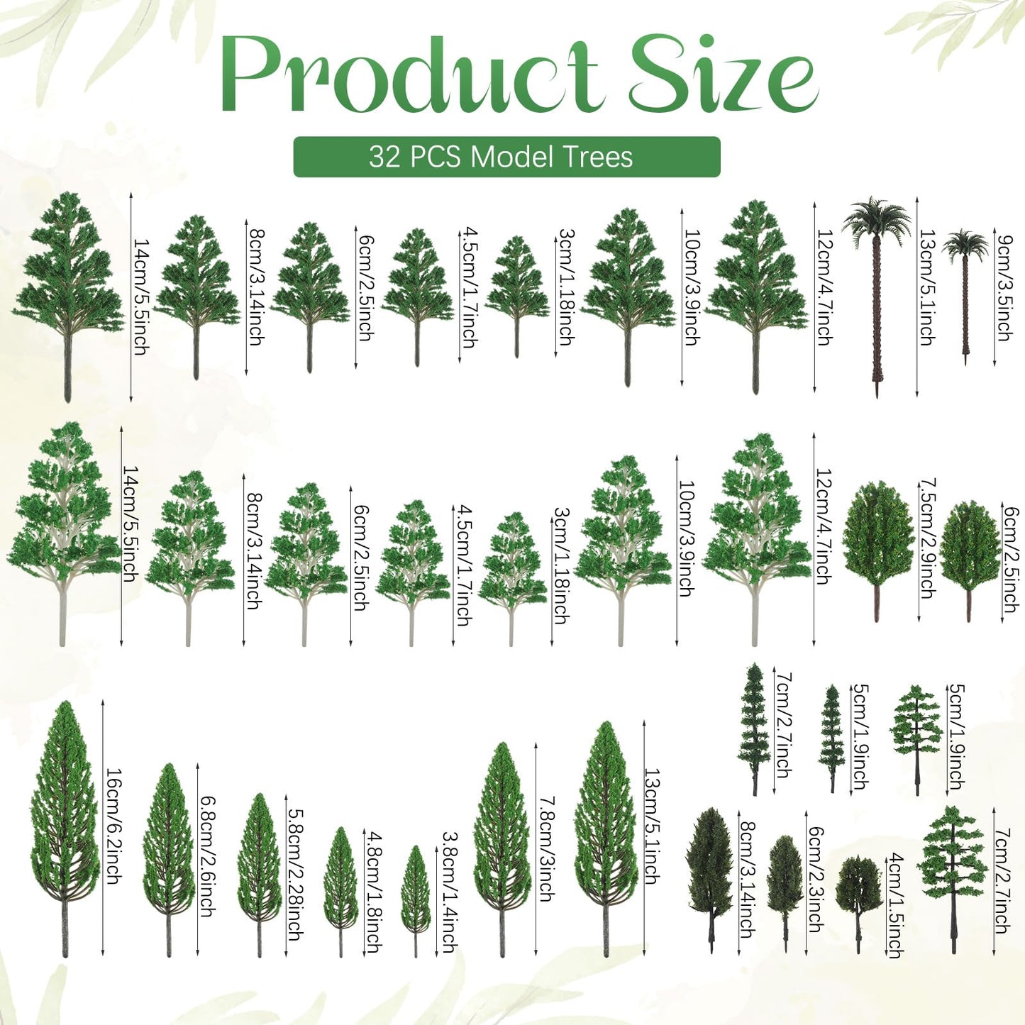 Thiccywoov 40 Pcs Diorama Supplies Kit Include 32 Miniature Trees 1.2-6.2 Inch Mini Mixed Model Plastic Fake Architecture 8 Bags Scenery Basing Material Kit for DIY Craft(Scenery Trees)