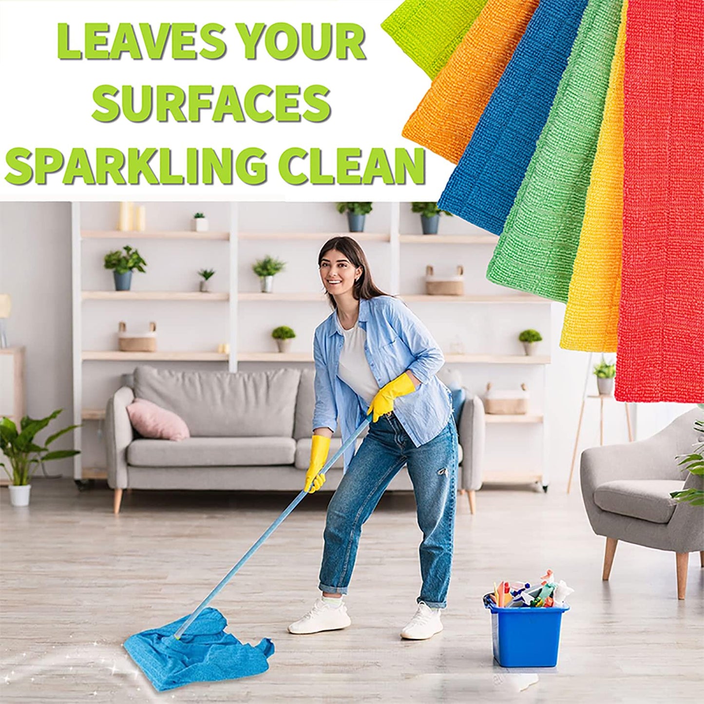 HELOMOR 6 Extra Large Microfiber Cleaning Cloths, 30"x18" Floor Towels for Squeegee Mop, Reusable Multi-Purpose Cleaning Rags for House, Kitchen, Car & Windows, Highly Absorbent, Lint-Free