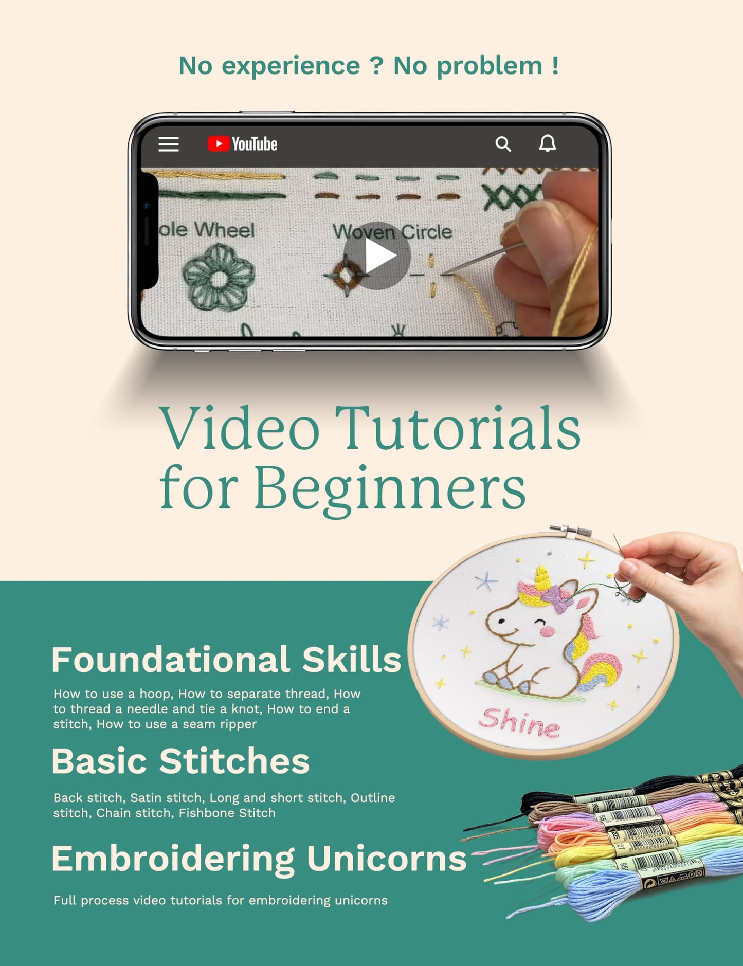 Bradove Embroidery Kit for Kids and Adults, Unicorns Embroidery Kit for Beginners, Easy Needlepoint Starter Kit with 2 Display Stands