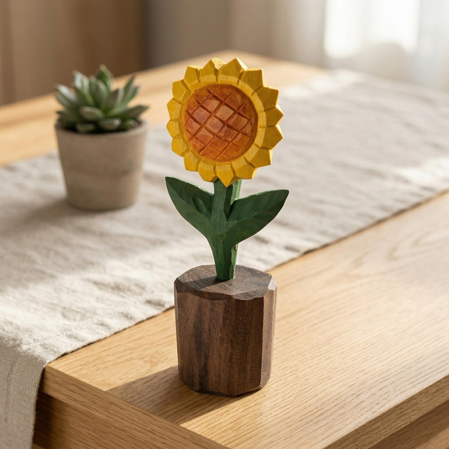 Hand-Carved Wooden Sunflower Figurine – Artisan Solid Wood Flower Statue for Rustic Farmhouse Shelf Decor & Desk Accessories – Unique for Her, Mom, Teachers (5 Inch, Gift Boxed)