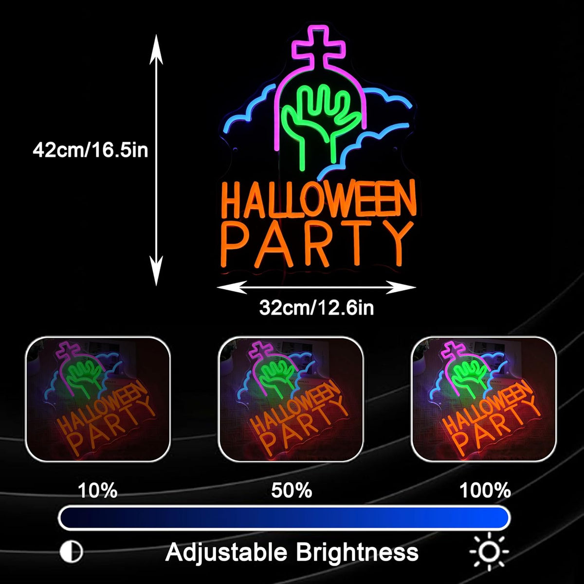 Halloween Party Neon Sign USB Powered Gothic Tombstone Light up Sign Dimmable Halloween Ghost Hand Neon Light Wall Decor for Halloween Party Bedroom Bar Man Cave Spooky House