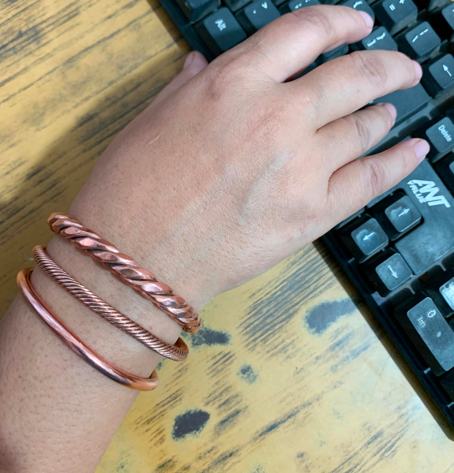 Touchstone copper bracelets | gift for men women |adjustable 100% pure solid real magnetic jewelry | handmade bracelet set combo | rope braided tibetan bangles. Set of 3 different designs