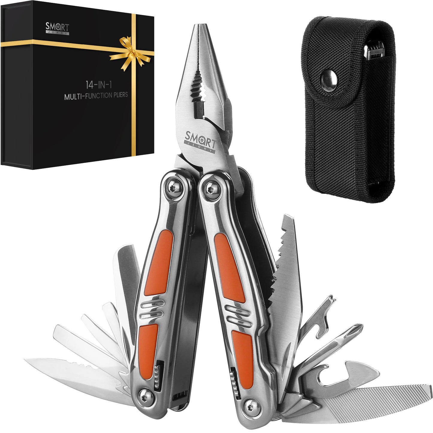 SMART JERRY 14-in-1 Multitool Pliers with Gift Box & Sheath | Premium Self-Locking Foldable Multi Tool for DIY, Camping, EDC | Stainless Steel Pocket Knife | Ideal Gifts for Men, Dad, Husband