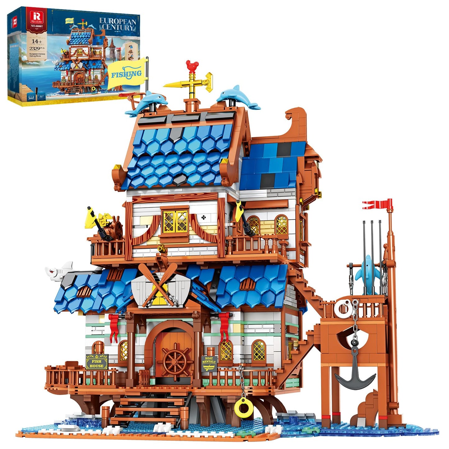 Reobrix Medieval Fishing Store Lighting Building Block Sets for Adults, Medieval Architecture Display or Home Office Decor, Creative Construction Building Kits 66007, Idea Gift for Adults