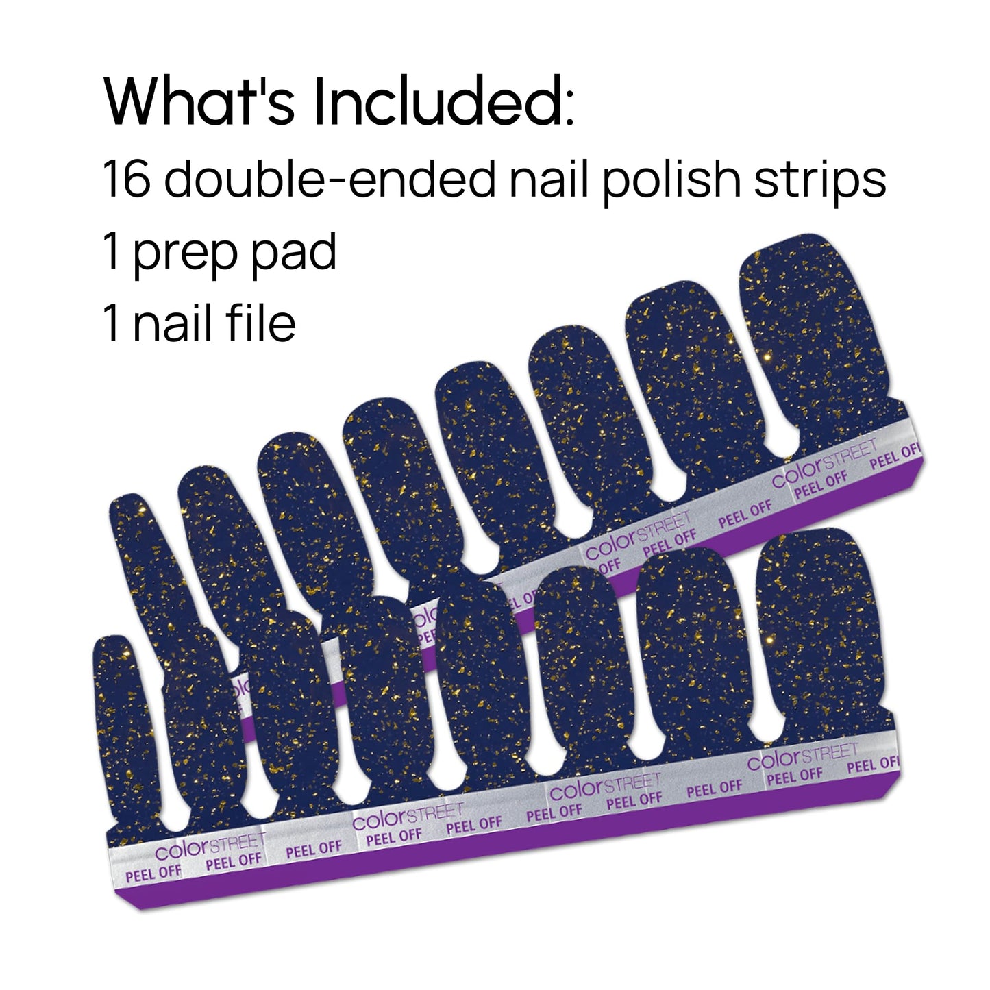 Color Street - Shining Starlet - Deep Blue Purple Nails with Gold Glitter, Real Nail Polish Strips, Glamorous Sparkle Manicure Style - 16 Double-Ended Strips