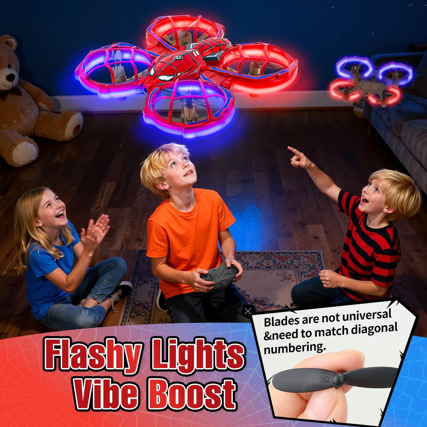 Gretex Spider Drones for Kids 8-12: Stunt Drone 5D Obstacle Avoidance RC Quadcopter, 3D Flips, Auto Hovering, LED Lights, Indoor Outdoor Remote Control Helicopter for Boys Girls Adults