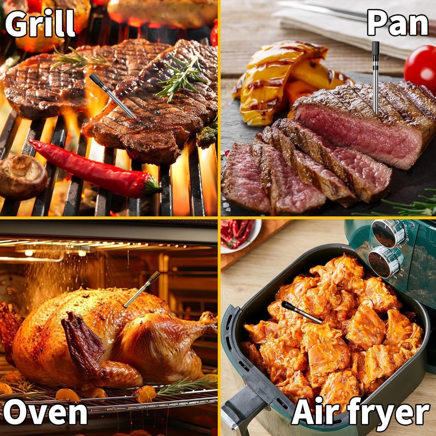 500ft Smart Bluetooth Meat Thermometer with IP66 Waterproof, Food Thermometer for BBQ, Wireless Meat Thermometer for Kitchen, Smoker,Grilling, Oven, Rotisserie Gift(iOS & Android)