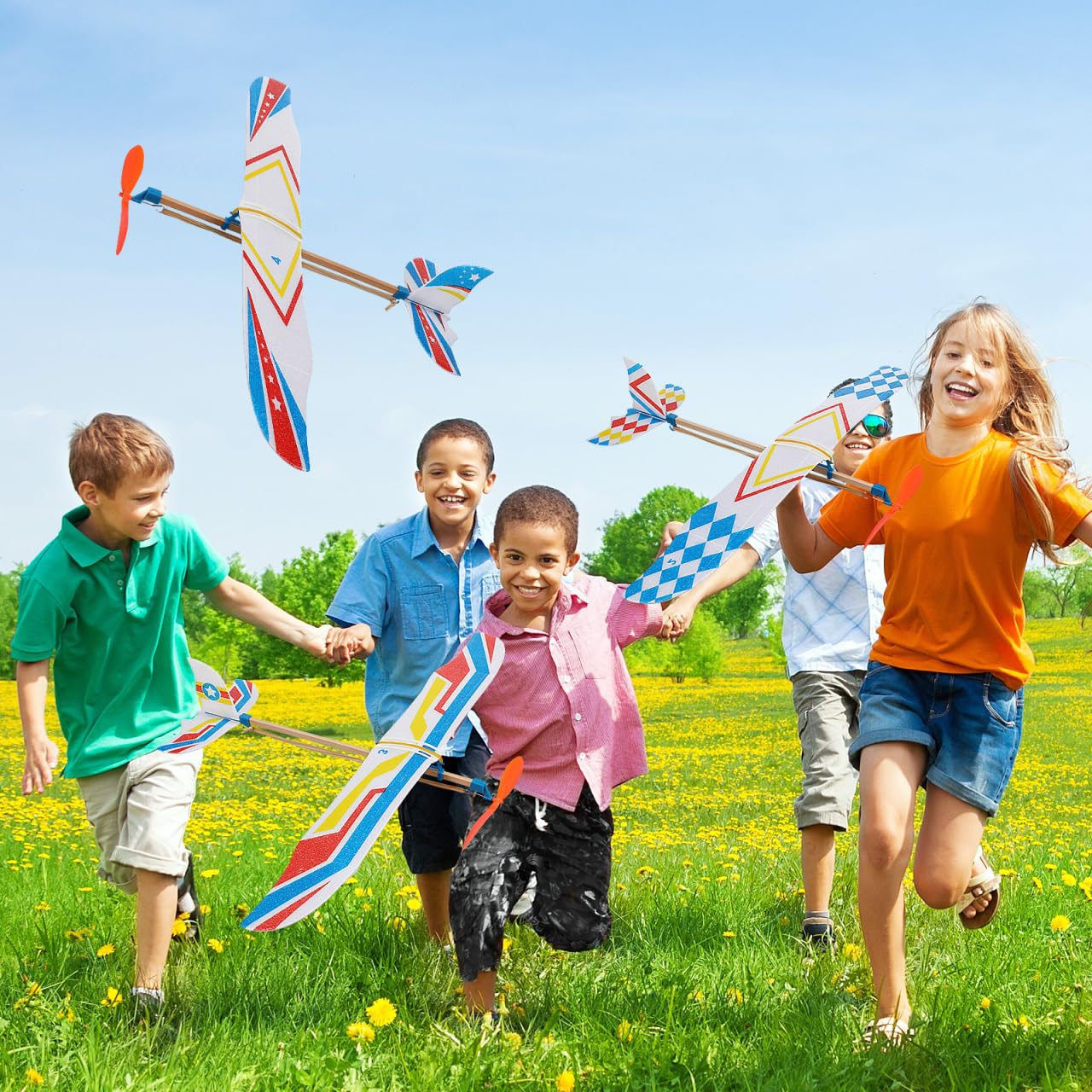 TOYANDONA 5Pcs Rubber Band Powered Aircraft Airplane Model Creative Helicopter for Kids Throwing Glider Airplane Toy for Birthday Party Favor Prize Reward (Random Pattern)