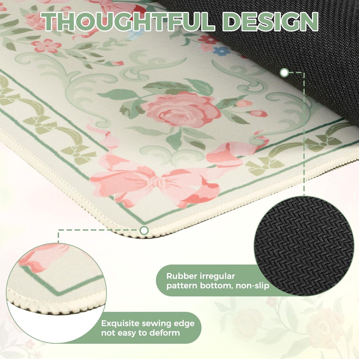 iCasso Green Desk Mat,Cute Desk Pad for Keyboard and Mouse,Anti-Slip Large Gaming Computer Mat XXL,Soft Lycra Surface Laptop Pad Women,Aesthetic Girly Desk Cover Protector for Home Office