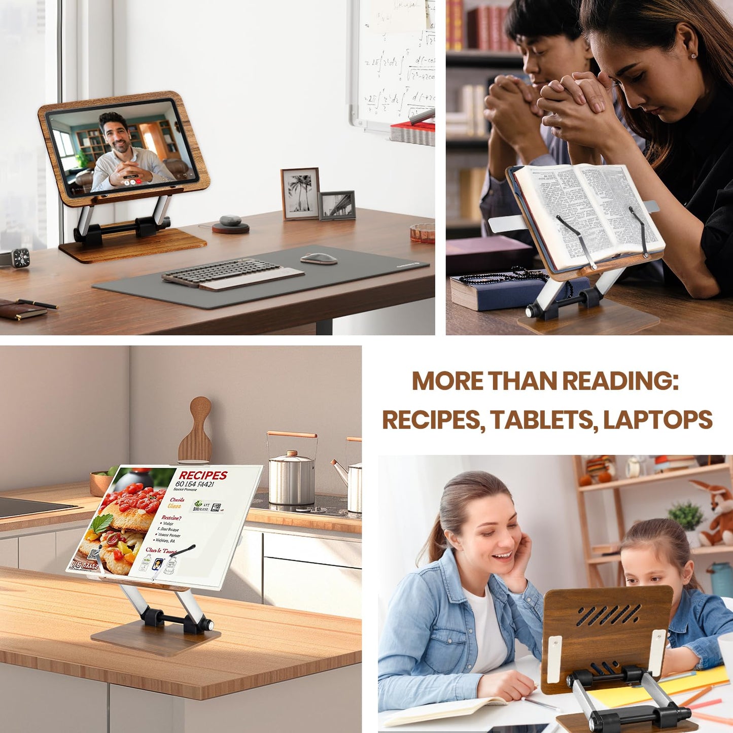 Book Stand for Reading,Book Holder with Metal Clips Cookbook Stand Hands-Free Button Adjustable Thick Bookshelf Foldable Laptop&e-Book Stand for Drawing Reading Novels Magazines (Walnut Wood Grain)