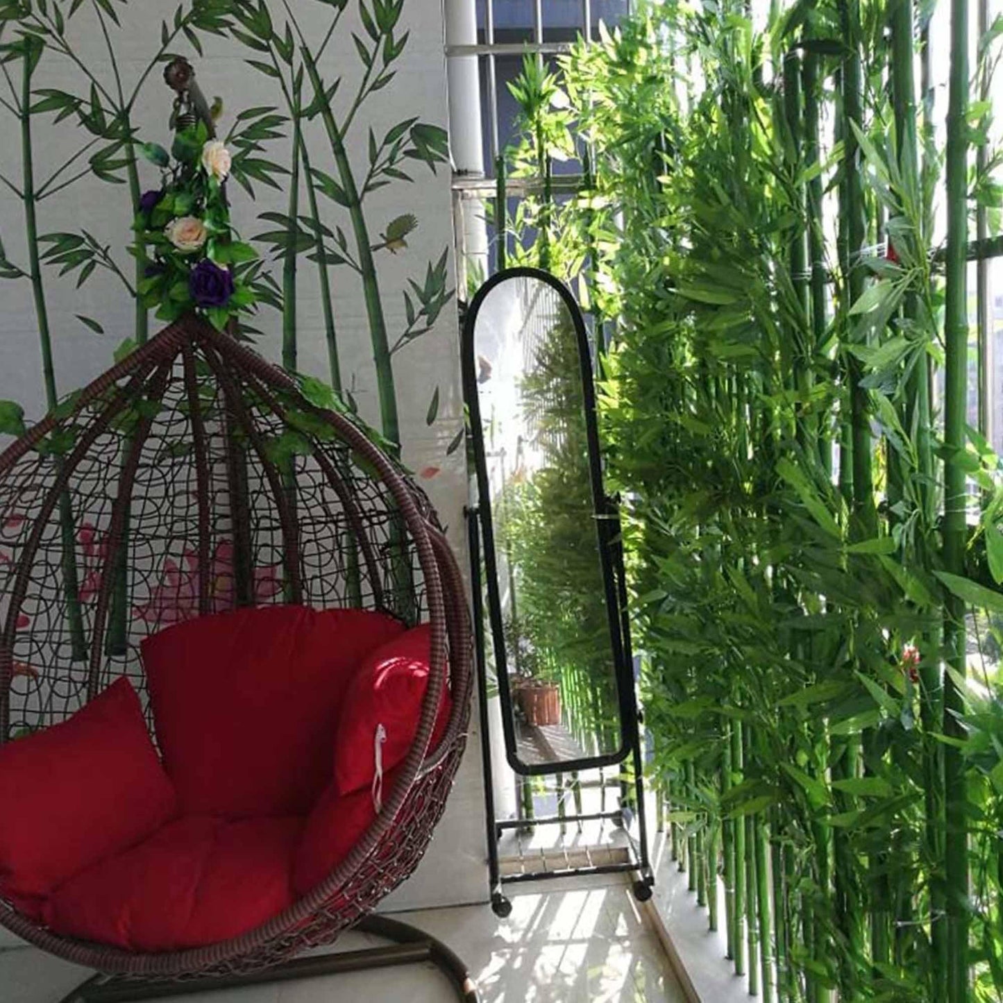 Artificial Green Bamboo Plant Balcony Privacy Screen Plants Privacy Fence for Outdoor Garden Terrace Courtyard Entrance(100cm/3.3ft)