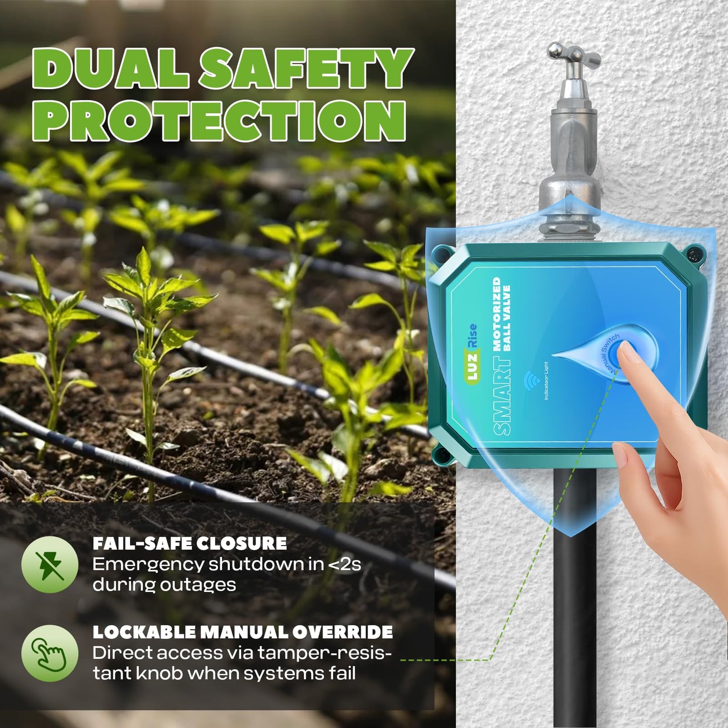 Luzrise Smart Motorized Ball Valve with Remote Control- Automatic Water Shut-Off, 0-100% Adjustable Flow, Programmable Timer, Real-Time Monitoring (Stainless Steel, DN20 (3/4''))