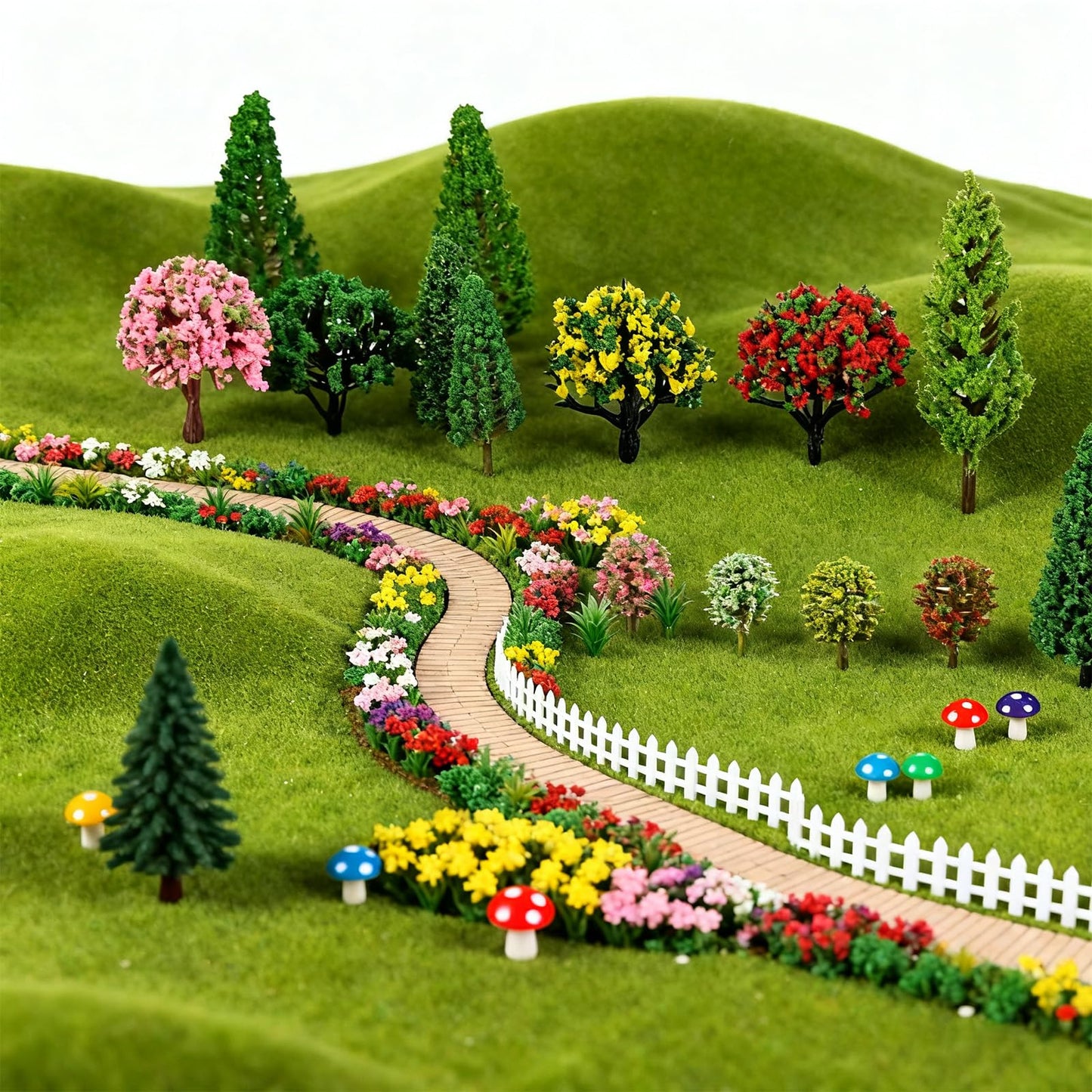 Gallipower 50pcs Model Trees 1.4-2.4" Mixed Diorama Model Tree Colourful Flower Trees Grass Architecture Mini Trees for Crafts Building Model Railway Scenery Landscape Supplies (Style 02)
