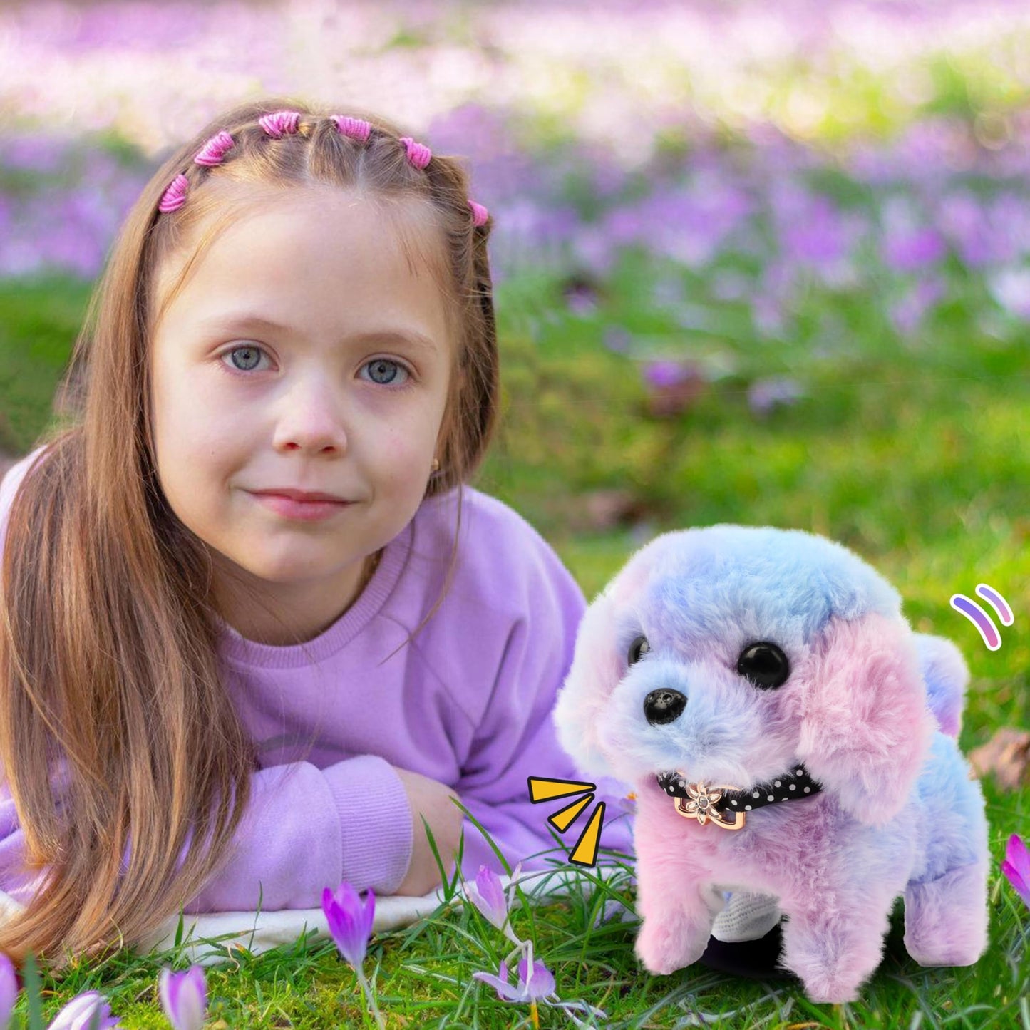 Easfan Walking Puppy Stuffed Animal Interactive Rainbow Dog Barking Tail Wagging Head Nodding Educational Plush Toy Easter Christmas Birthday Gifts for Toddlers Kids Girls, 7"