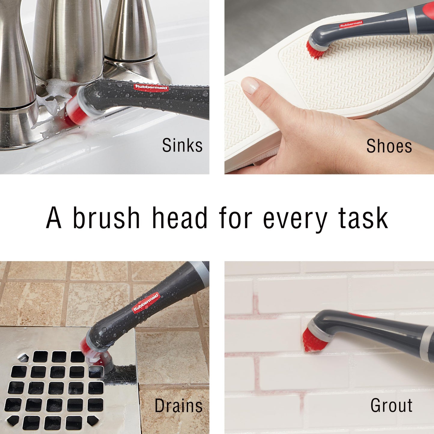 Rubbermaid Reveal Power Scrubber with Multi-Purpose & Grout Head, Cordless Electric Battery Powered Scrub Brush, Water Resistant, for Home/Kitchen/Bathroom/Grout/Tile/Shower/Tub