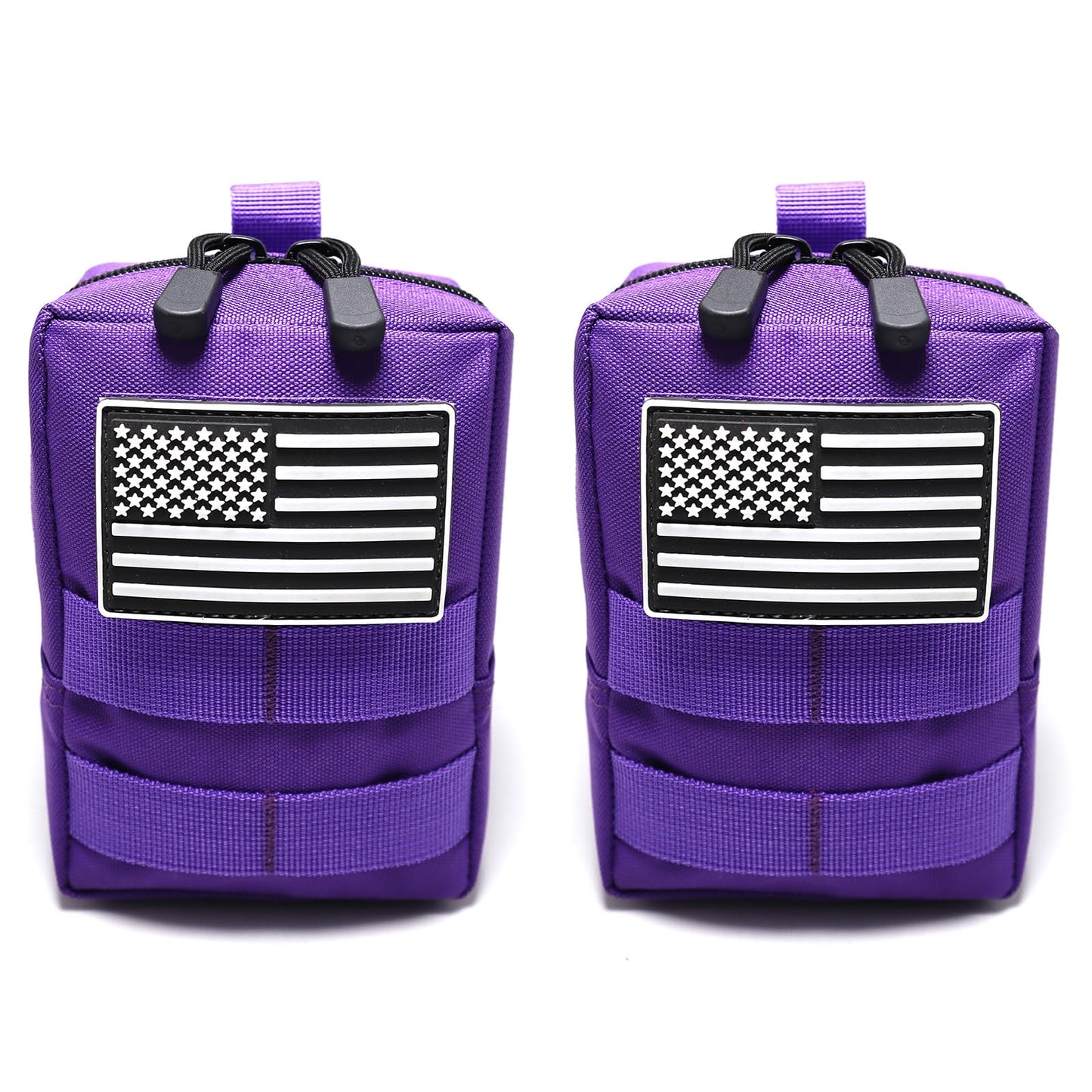 2 Pack Tactical Molle Pouches Small Molle Utility Pouch Small Tactical Accessory Bag Belt Pouches Vest Pouch Compact Water-Resistant EDC Pouch with Flag Patch (Purple)