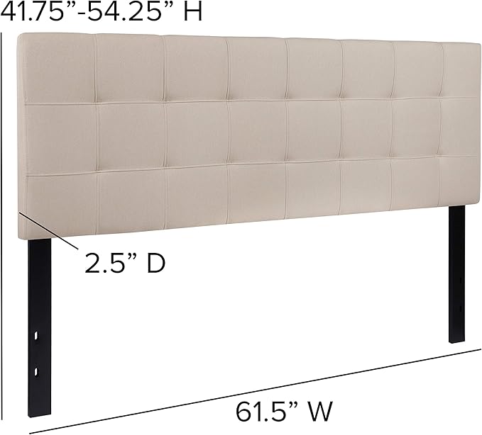 EMMA + OLIVER Quilted Tufted Upholstered Queen Size Headboard in Beige Fabric