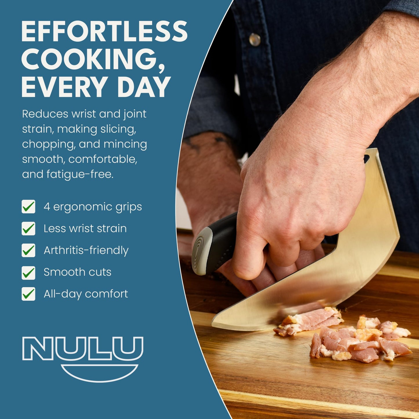 NULU Ergonomic Kitchen Knife for Arthritis & Weak Hands — Adaptive Multi-Grip, Low Strain, Chef's Knife with Sheath